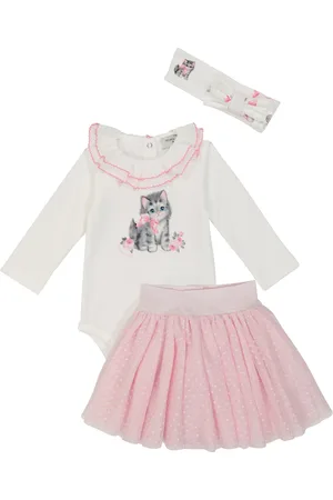 MONNALISA Baby cotton onesie, skirt and headband set