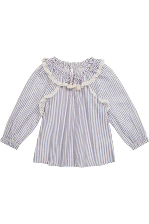 ZIMMERMANN Aliane Gather Neck striped cotton blouse