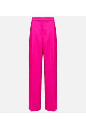 Wool gabardine high-rise wide-leg pants in pink - Nina Ricci