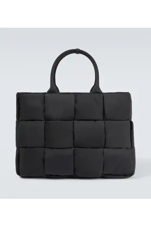 Rive Gauche glossed-leather and appliquéd mesh tote