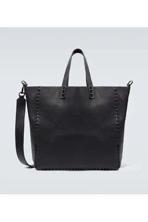 Rive Gauche glossed-leather and appliquéd mesh tote