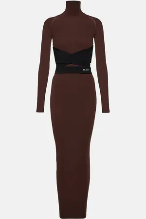 Alaïa AlaÃ¯a Belted jersey turtleneck maxi dress