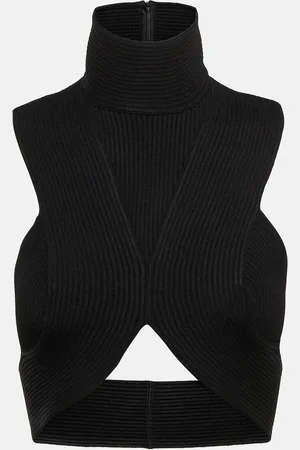Alaïa AlaÃ¯a Ribbed-knit halterneck crop top