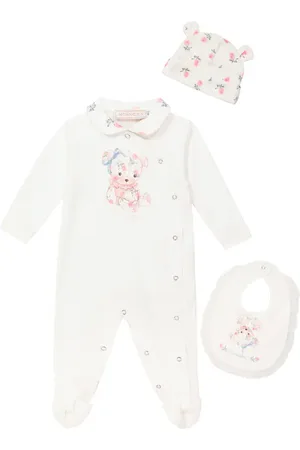 MONNALISA Baby cotton onesie, bib and hat set