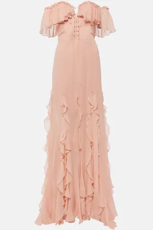 Costarellos Galiya off-shoulder silk georgette gown
