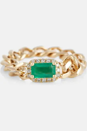 Shay Baby Link 18kt ring with diamonds and emerald