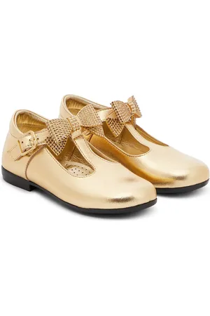MONNALISA Baby bow-detail leather ballet flats