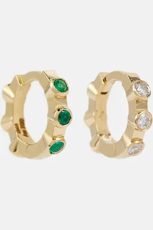 Ileana Makri Stepping Stone Midi 18kt gold hoop earrings with diamonds and emeralds