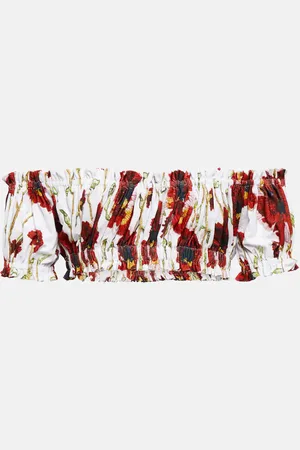 Norma Kamali Jose floral off-shoulder crop top