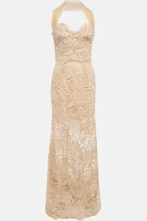 Oscar de la Renta Off-shoulder guipure lace gown