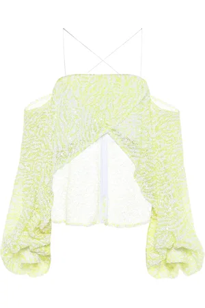 HALPERN Sequined off-shoulder cropped blouse