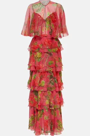 Oscar de la Renta Floral tiered silk chiffon gown