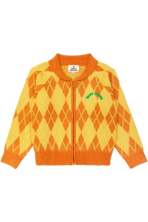 Jelly Mallow Argyle zip-up sweater