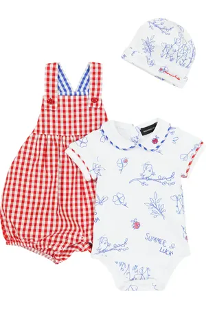 MONNALISA Baby cotton overalls, bodysuit and hat set