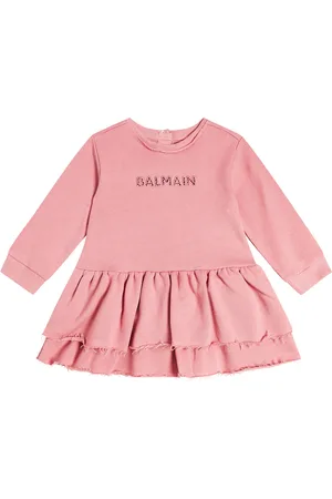 Balmain Logo ruffled cotton jersey dress