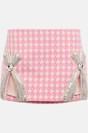 AREA Checked crystal-trimmed wool-blend miniskirt