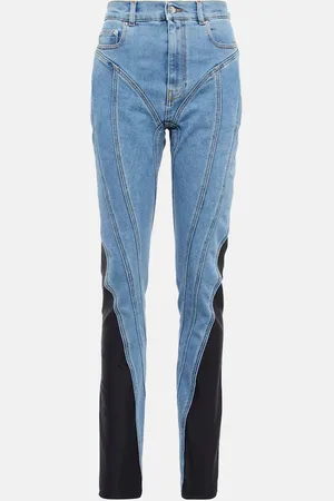 MUGLER Jersey-paneled high-rise slim jeans