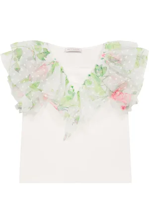 MONNALISA Floral tulle-trimmed T-shirt