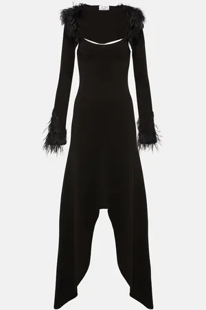 The Attico Feather-trimmed jersey midi dress