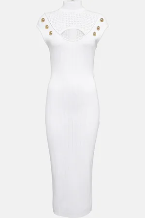 Balmain Mesh-trimmed midi dress