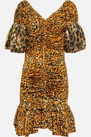 Paco rabanne Embellished animal-print ruched minidress
