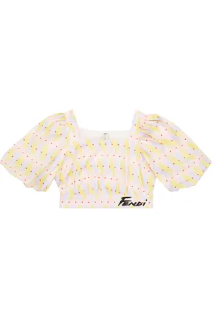 Fendi Printed puff-sleeve cotton crop top