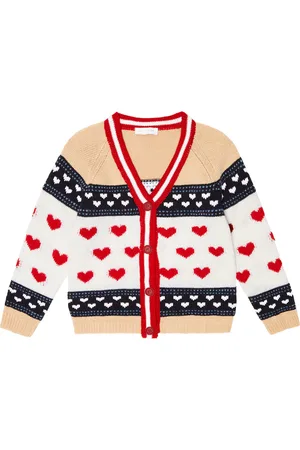 MONNALISA Heart jacquard wool cardigan