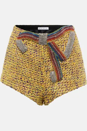 AREA Crystal-embellished tweed shorts