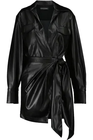 DAVID KOMA Faux leather shirt dress