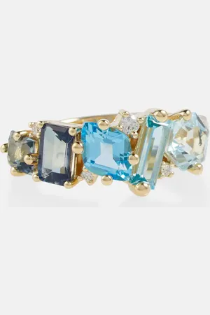 Suzanne Kalan 14kt yellow ring with diamonds and topaz