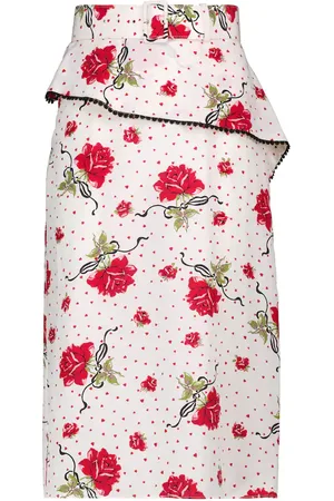 RODARTE High-rise floral silk crÃªpe midi skirt
