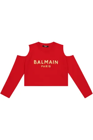 Balmain Logo virgin wool crop top