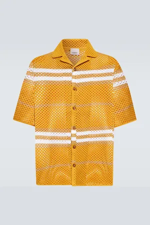 Burberry Icon Stripe pointelle-knit bowling shirt