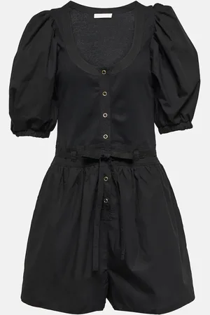 ULLA JOHNSON Leia cotton jersey and poplin playsuit