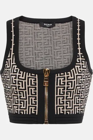 Balmain Monogram wool-blend crop top