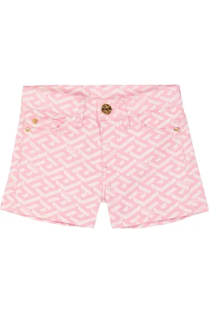 VERSACE La Greca print cotton denim shorts