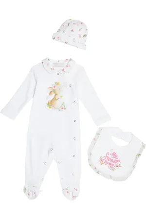 MONNALISA Baby cotton onesie, bib and hat set