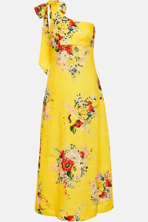 ZIMMERMANN One-shoulder floral linen midi dress