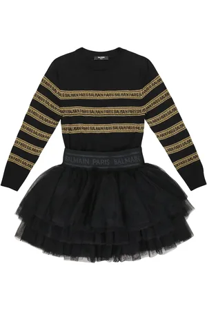 Balmain Tulle-trimmed logo sweater dress