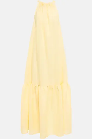 ASCENO Ibiza halterneck linen maxi dress