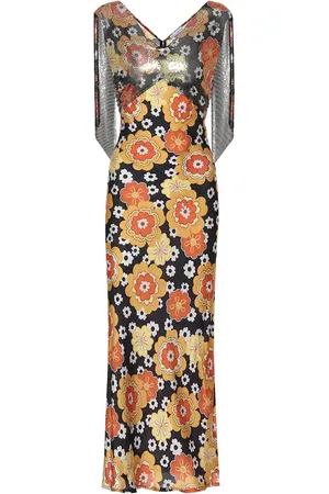 Paco rabanne Mesh-trimmed floral gown