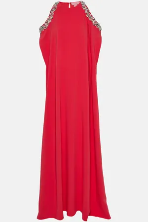 Oscar de la Renta Crystal-embellished silk-blend gown