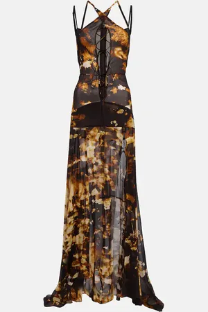 KNWLS Printed silk-blend chiffon gown