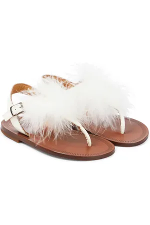 PèPè PÃ¨PÃ¨ Vernice feather-trimmed leather sandals
