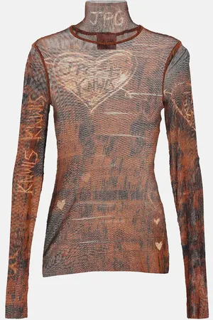 Jean Paul Gaultier X KNWLS printed mesh high-neck top