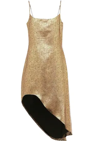 HALPERN Asymmetric lamÃ© minidress