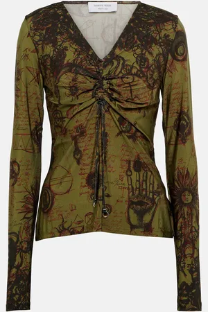Marine Serre Printed crÃªpe jersey top