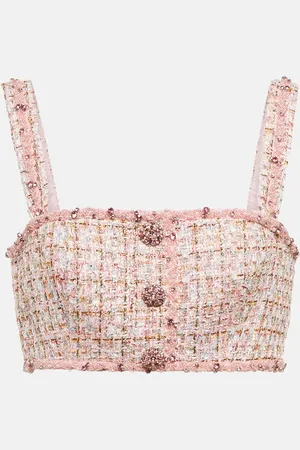 Self-Portrait Embellished bouclÃ© crop top