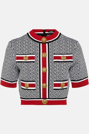 Balmain Monogram embellished knit crop top
