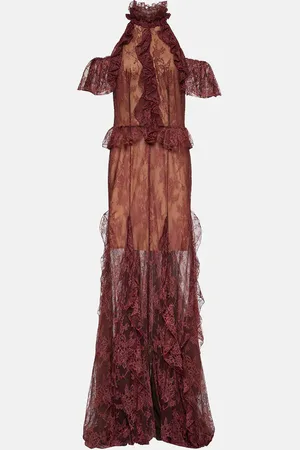 Costarellos Morgana ruffled lace maxi gown